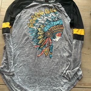 Graphic Long Sleeve Shirt with Native American Design